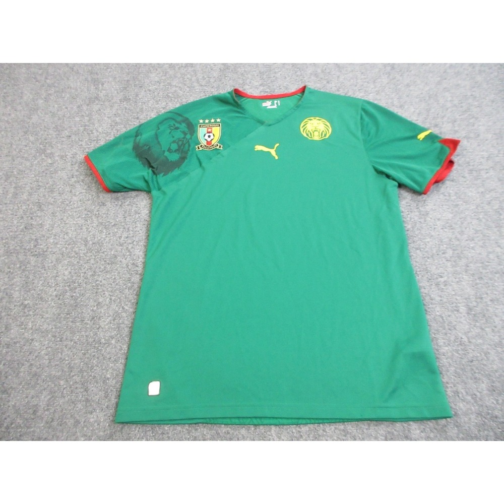 Cameroon Soccer Jersey Mens Large Green Football Puma FECAFOOT Lion Crest